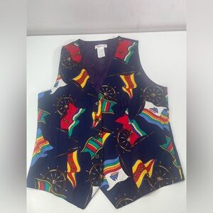 Vtg. Talbots Womens S Lightweight 100% Rayon Nautical Button Vest Colorful Print